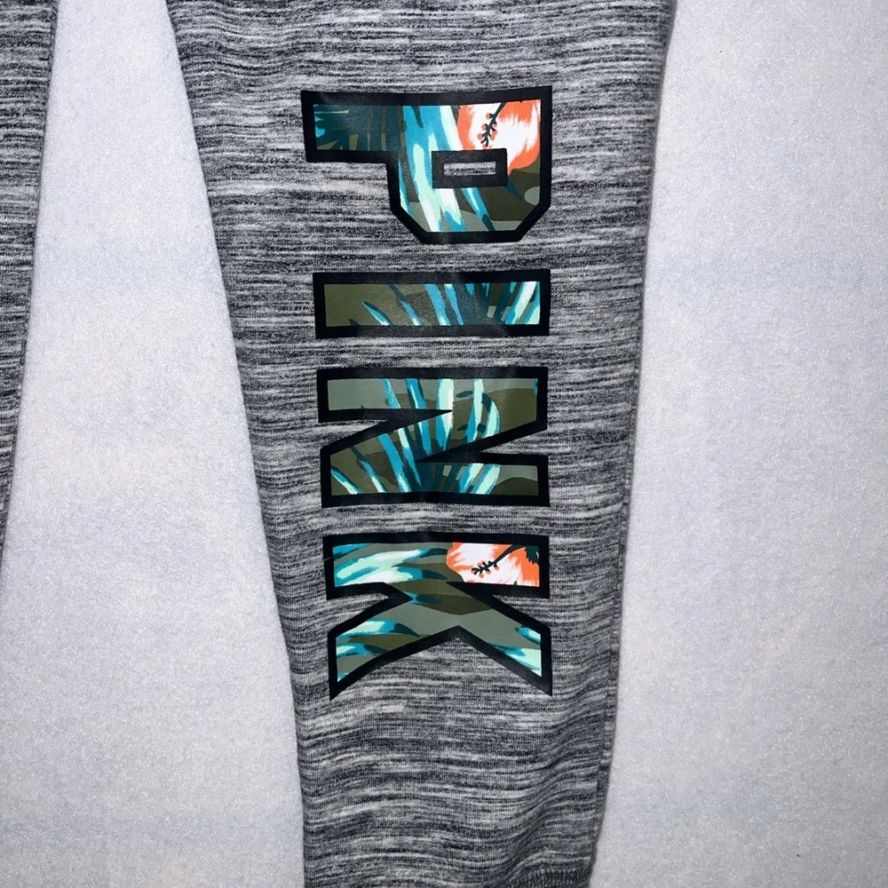 Victoria's Secret Pink Marled‎ Tropical Palm Logo Sweat Pants Gray Small (S)